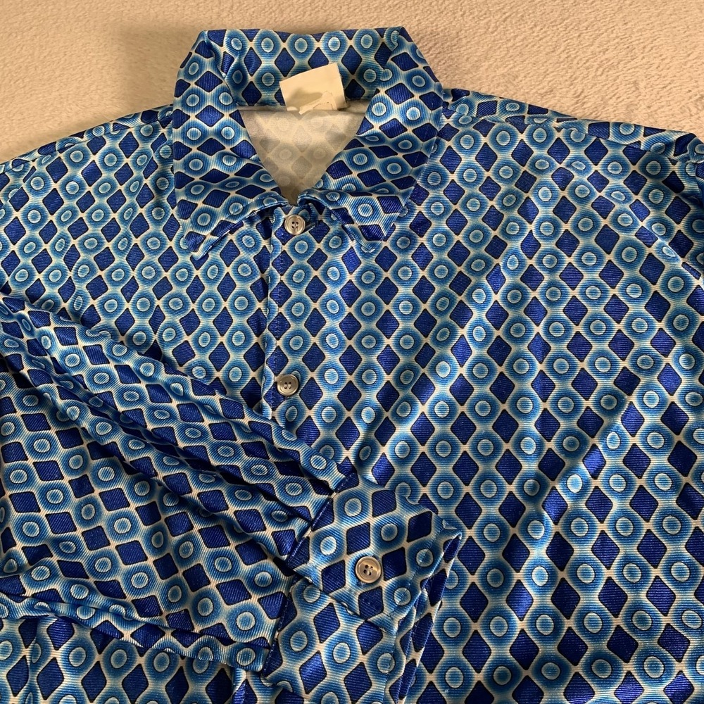 Vintage Street Culture Shirt Mens Medium Long Sleeve Blue Geometric Button Disco